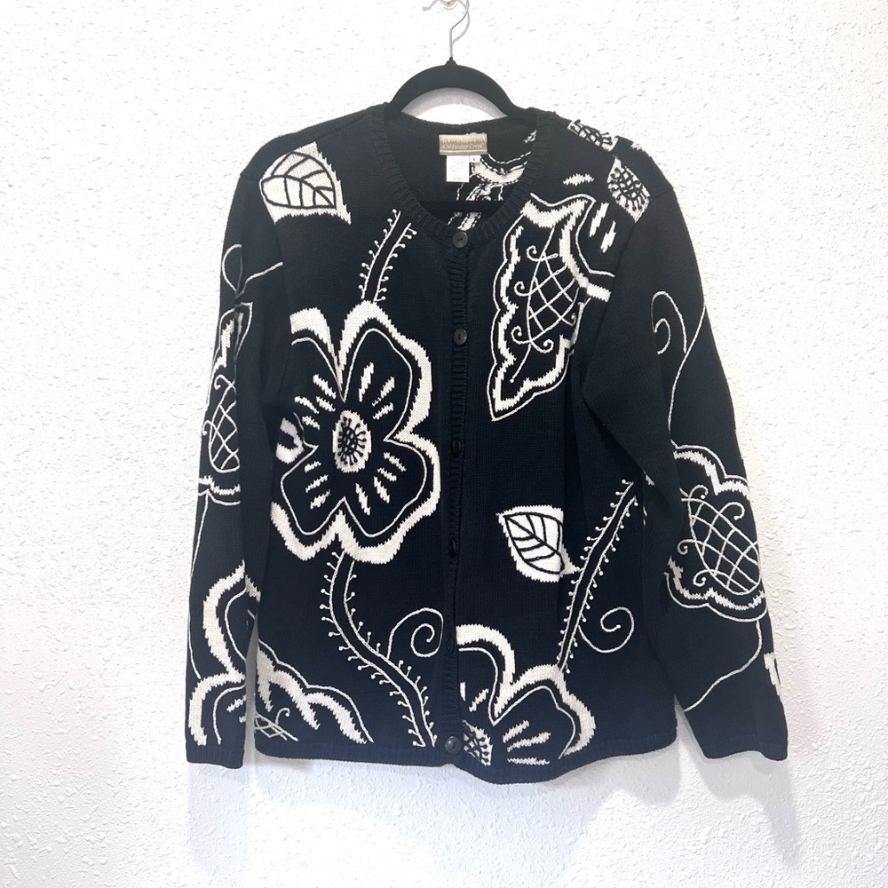 Coldwater Creek ramie and cotton blend Black and White‎ Floral Jacket Large